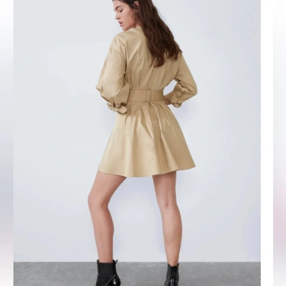 NWOT ZARA BELTED CAMEL DRESS - Picture 2 of 11